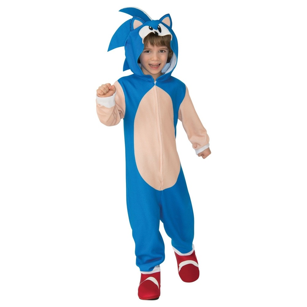 Rubies Official Sonic The Hedgehog Kids Blue Hooded Jumpsuit Halloween Costume M